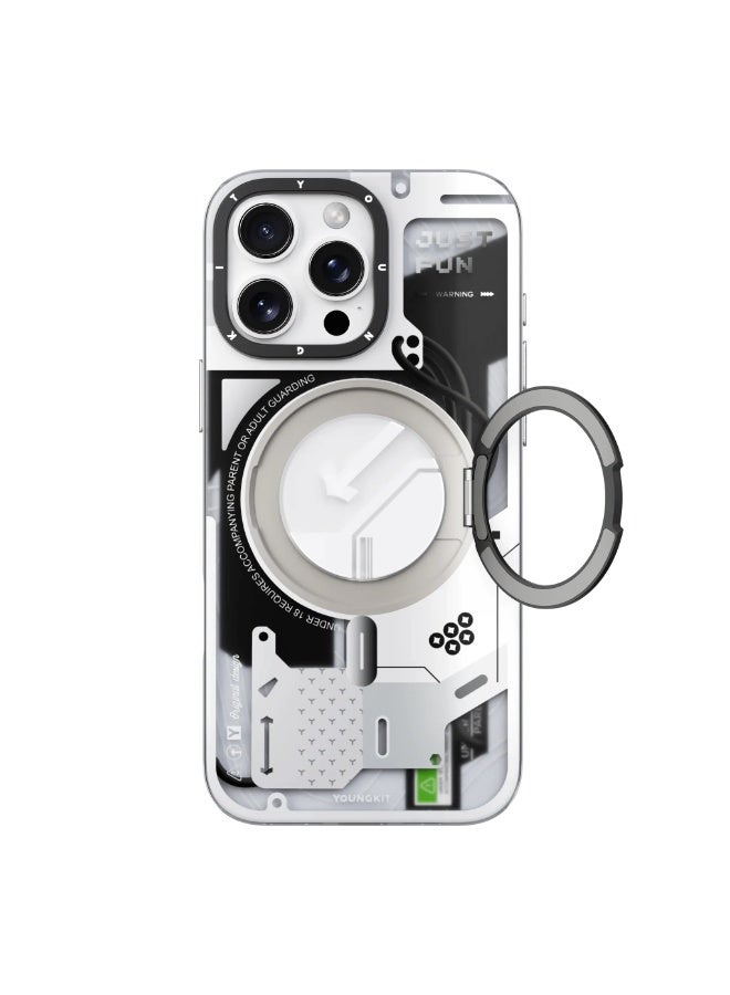 يونج كيت جراب Cyberpunk مزود بحامل مغناطيسي دوار 360 درجة لهاتف iPhone 16 Pro - حماية كاملة، امتصاص للصدمات، طباعة عالية الدقة مزدوجة الطبقات، مسند متعدد الزوايا - Image 1